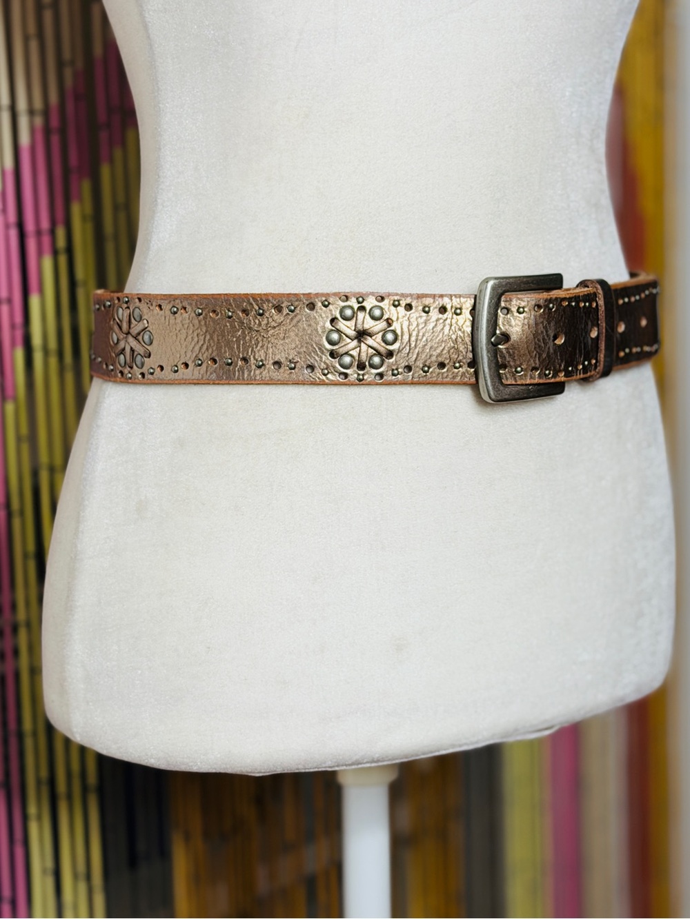 90s Y2K Fossil Western Boho Leather Studded Belt - Picture 2 of 5